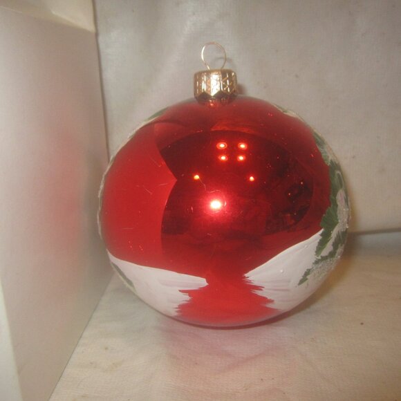 RARE VTG ANDRZEJ LARGE GLASS ORNAMENT HAND PAINTED SNOWMAN SCENE - Picture 4 of 9